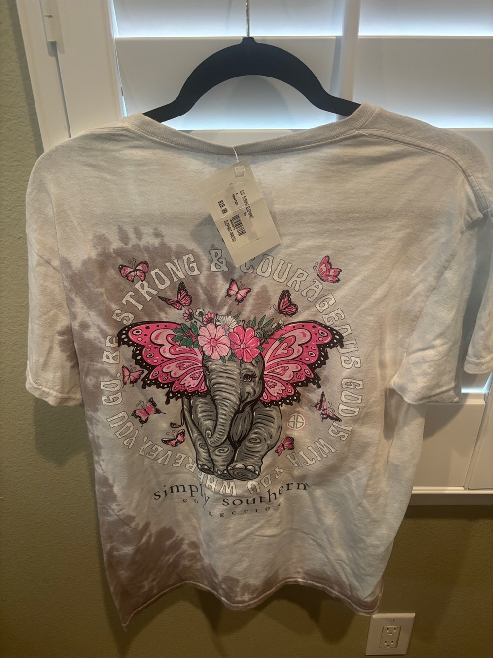 Simply Southern Gray Tee with Pink Butterfly Elephant Graphic